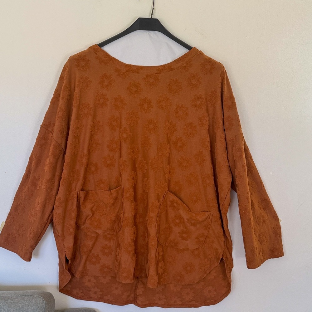 Rust Floral Textured Long Sleeve Blouse